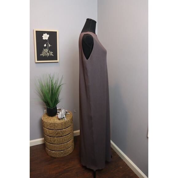 Eileen Fisher L Sleeveless Brown Maxi Dress Stretch Viscose Jersey - Picture 3 of 5